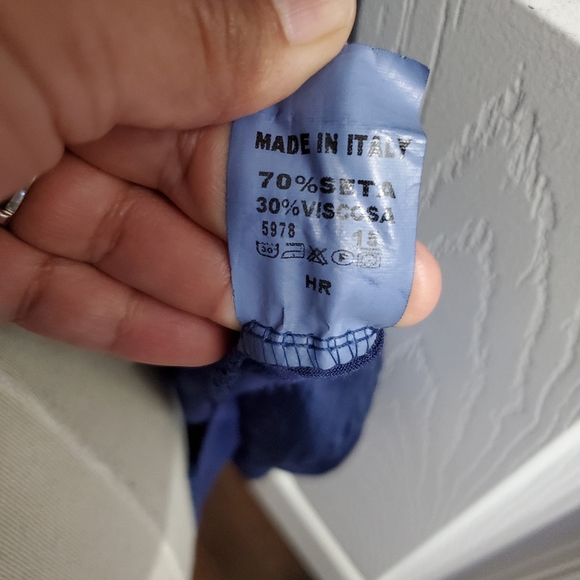 Navy Blue Silk Scoop Neck Tiered Ruffle Lightweight Blouse Women's Size L - Picture 9 of 10